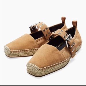 rag & bone Tan Suede Espadrille Mary Jane Flats with Buckle